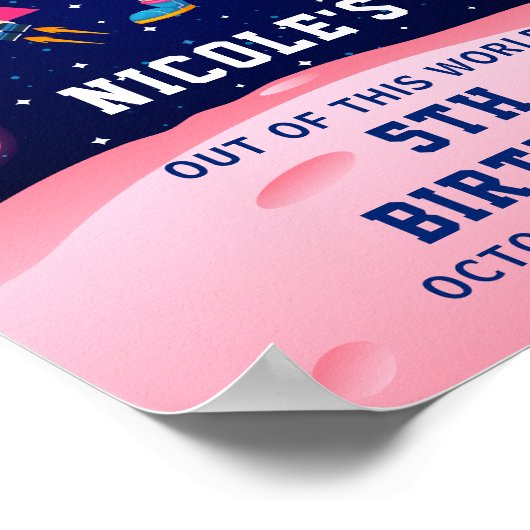 Roze astronaut buitenruimte feestdag welkom poster (Hoek)