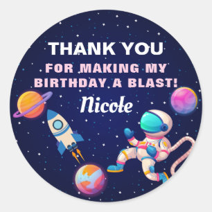 Roze astronaut buitenruimteschakelvaart Birthday Ronde Sticker