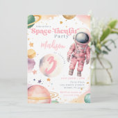 Roze Astronaut Meisje Outer Space Verjaardag Kaart (Staand voorkant)