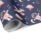Roze astronaut ruimtesterren cadeaupapier (Rol Hoek)
