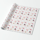 Roze astronaut Space Birthday Invitation Wrapping Cadeaupapier (Uitgerold)