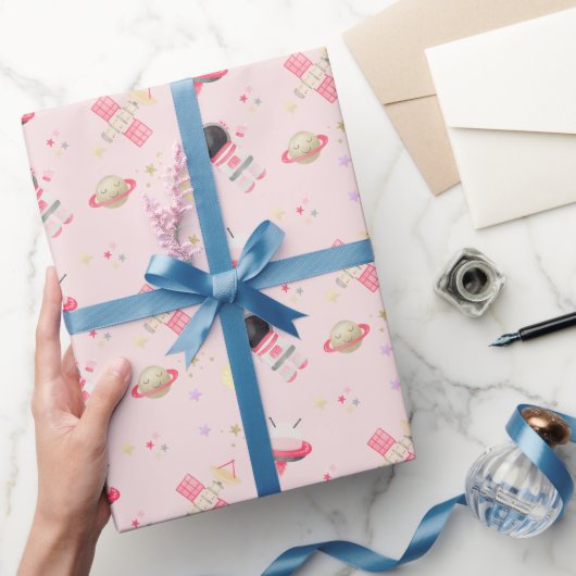 Roze astronaut Space Birthday Uitnodiging Cadeaupapier (Geschenken)