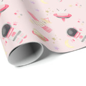 Roze astronaut Space Birthday Uitnodiging Cadeaupapier (Rol Hoek)