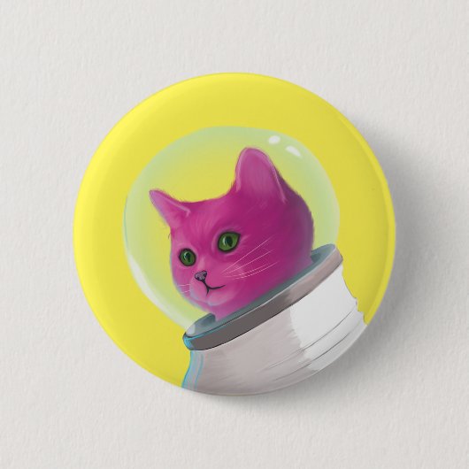 Roze astronautenkat ronde button 5,7 cm (Voorkant)