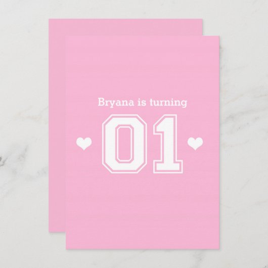 Roze Athletic 01 1e verjaardag Uitnodigingen (Voorkant / Achterkant)