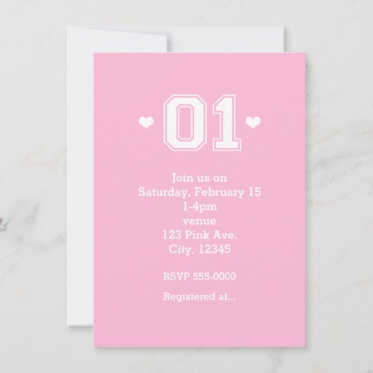 Roze Athletic 01 1e verjaardag Uitnodigingen (Achterkant)