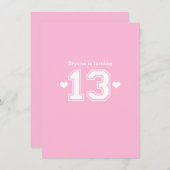 Roze Athletic 13 Nummer Verjaardagsfeest Uitnodigi Kaart (Voorkant / Achterkant)