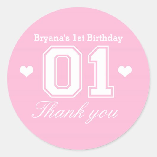 Roze Atletiek 01 1e Verjaardagsfeestje Favor Stick Ronde Sticker (Voorkant)