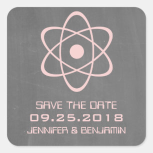 Roze atomaire schoolbord Save the Date-stickers Vierkante Sticker