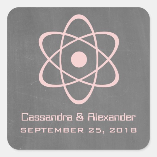Roze atoomalkbordweddenschappen vierkante sticker (Voorkant)