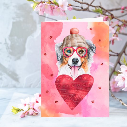 Roze Australian Shepherd Valentijnsdag Gift Dog Kaart