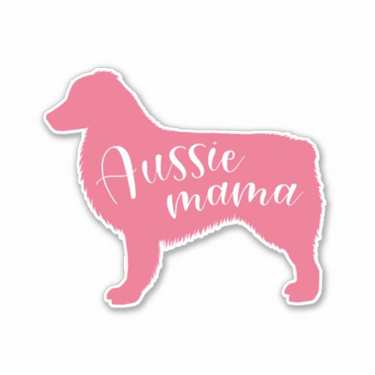 Roze Australische Herder Silhouet "Aussie Mama" Sticker (Voorkant)