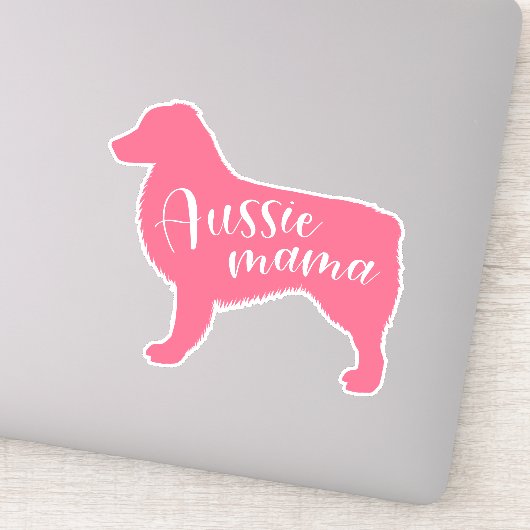 Roze Australische Herder Silhouet "Aussie Mama" Sticker (Detail)