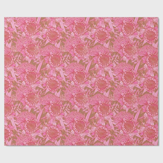 Roze Australische protea en Waratah Pattern Cadeaupapier (Vlak)