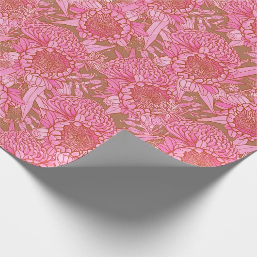 Roze Australische protea en Waratah Pattern Cadeaupapier (Hoek)
