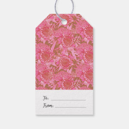 Roze Australische protea & Waratah Labels met gemi Cadeaulabel