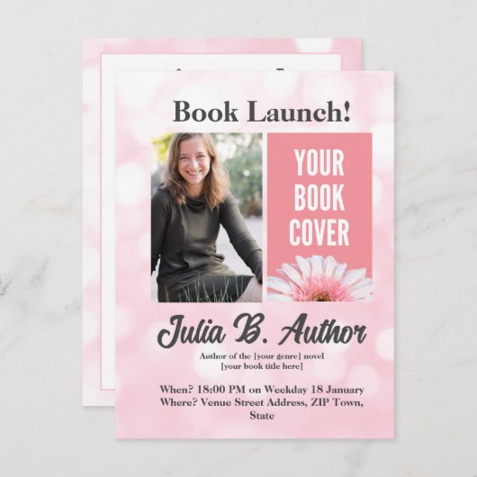 Roze Auteur Boek Lancering Uitnodiging (Voorkant / Achterkant)