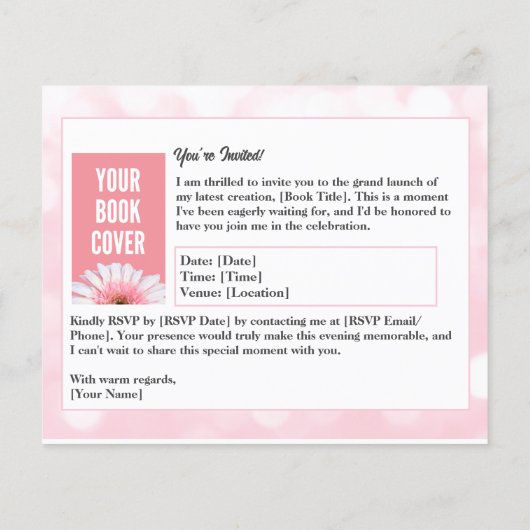 Roze Auteur Boek Lancering Uitnodiging Flyer (Achterkant)