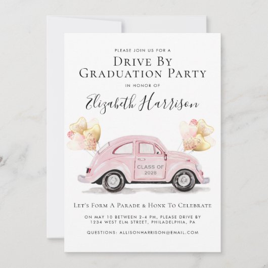 Roze auto-Afstuderen per partij Kaart (Voorkant)