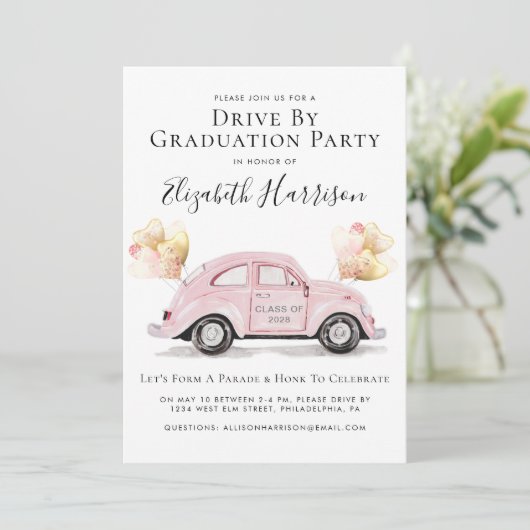 Roze auto-Afstuderen per partij Kaart (Staand voorkant)