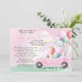 Roze auto-ballonnen rijden door Baby shower Kaart (Staand voorkant)