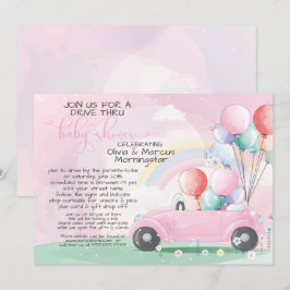 Roze auto-ballonnen rijden door Baby shower Kaart