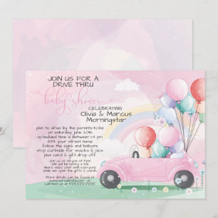 Roze auto-ballonnen rijden door Baby shower Kaart