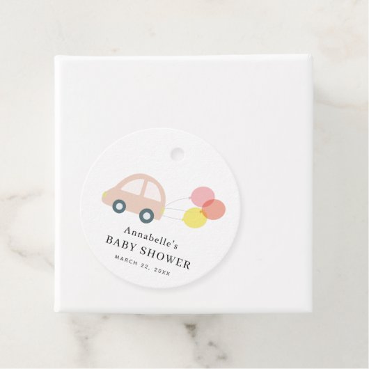 Roze Auto Ballonnen Wit Meisje Baby shower Bedankjes Labels (In situ)
