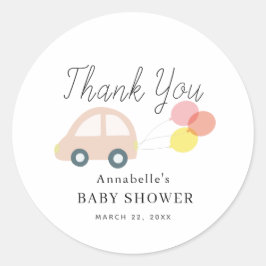 Roze Auto Ballonnen Wit Meisje Baby shower Ronde Sticker