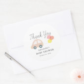 Roze Auto Ballonnen Wit Meisje Baby shower Ronde Sticker (Envelop)