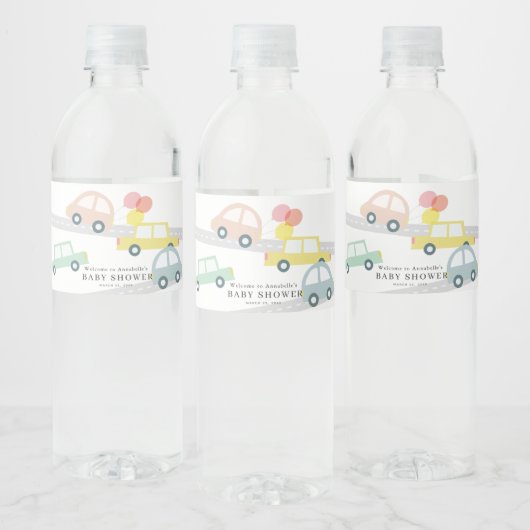 Roze Auto Ballonnen Wit Meisje Baby shower Waterfles Etiket (Flessen)