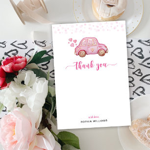 Roze Auto Bedankt Plat kaart