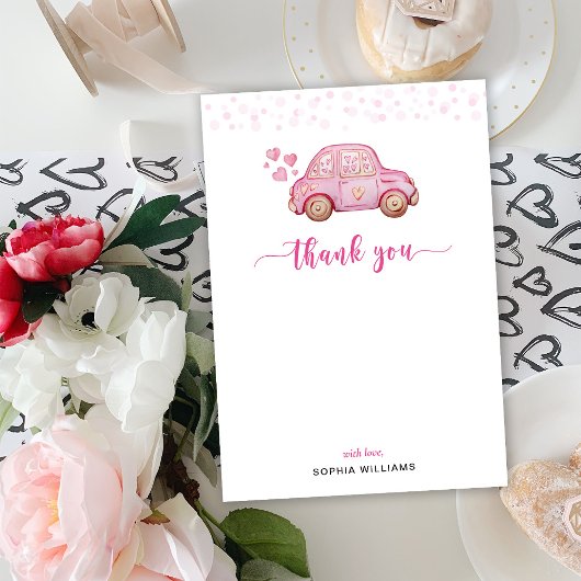 Roze Auto Bedankt Plat kaart