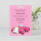 Roze auto Birthday-uitnodigingen Kaart (Staand voorkant)