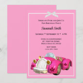 Roze auto Birthday-uitnodigingen Kaart (Voorkant / Achterkant)