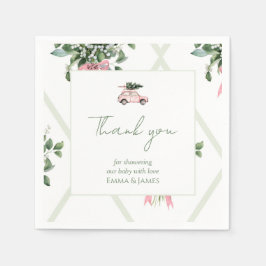 Roze Auto & Boom Waterverf Kerst Servetten