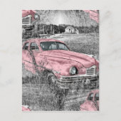  roze auto briefkaart (Voorkant)