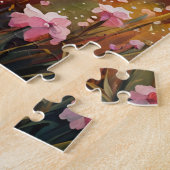 roze auto en een eenhoorn in een weide legpuzzel (Zijkant)