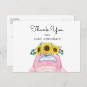 Roze auto en zonnebloemen dank u briefkaart (Voorkant / Achterkant)