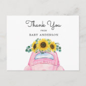 Roze auto en zonnebloemen dank u briefkaart (Voorkant)