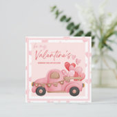 Roze auto hartslag 14 februari. Valentijnsdag Kaar Feestdagenkaart (Staand voorkant)