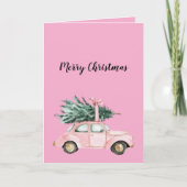 Roze auto kerstboom kaart (Voorkant)