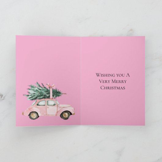 Roze auto kerstboom kaart (Binnen)