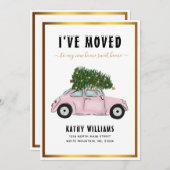  Roze Auto Kerstboom Vakantie Verhuizen Aankondiging (Voorkant / Achterkant)