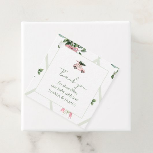 Roze Auto Kerstboom Vierkante Gift Label (In situ)