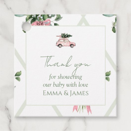 Roze Auto Kerstboom Vierkante Gift Label (Voorkant)