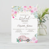 Roze Auto Lichten Chic Rozen Bruidsfeestje Kaart (Staand voorkant)