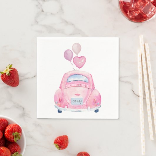 Roze auto rijden met het Baby shower Servet (Insitu)