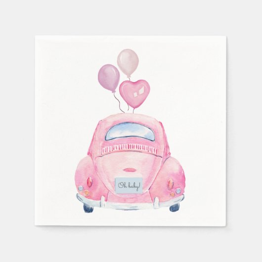 Roze auto rijden met het Baby shower Servet (Voorkant)