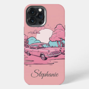 Roze Auto Zonsondergang Baas Dames Cadeau iPhone 13 Pro Max Hoesje